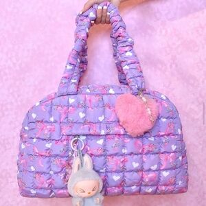 Charming Purple Quilted Tote with Heart Charm
